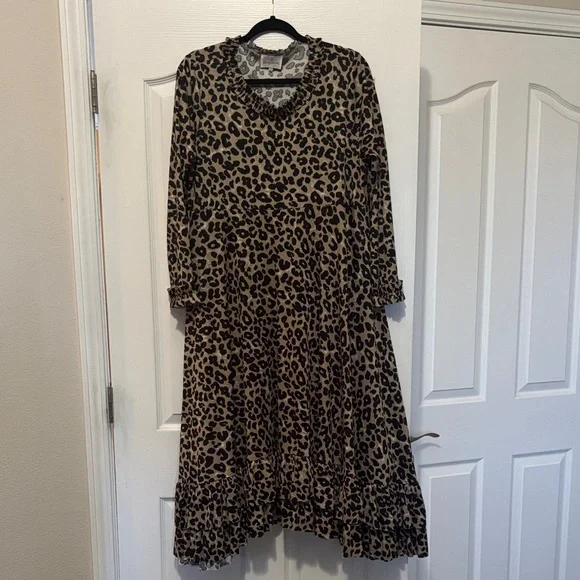 Dainty Jewells Leopard Print Long Sleeve Dress - Picture 1 of 4